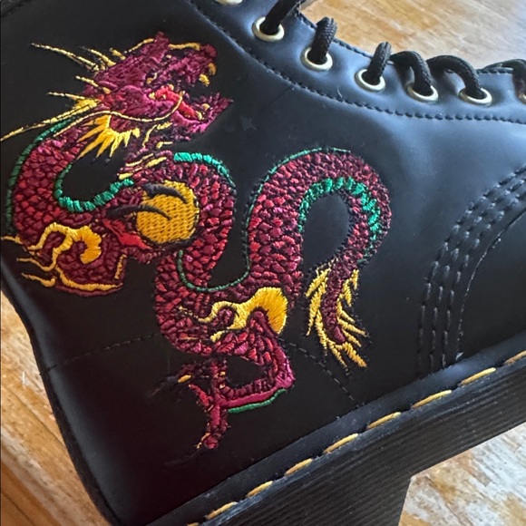 Dr. Martens Black Boots with Red and Green Dragon Embroidery - Picture 5 of 8
